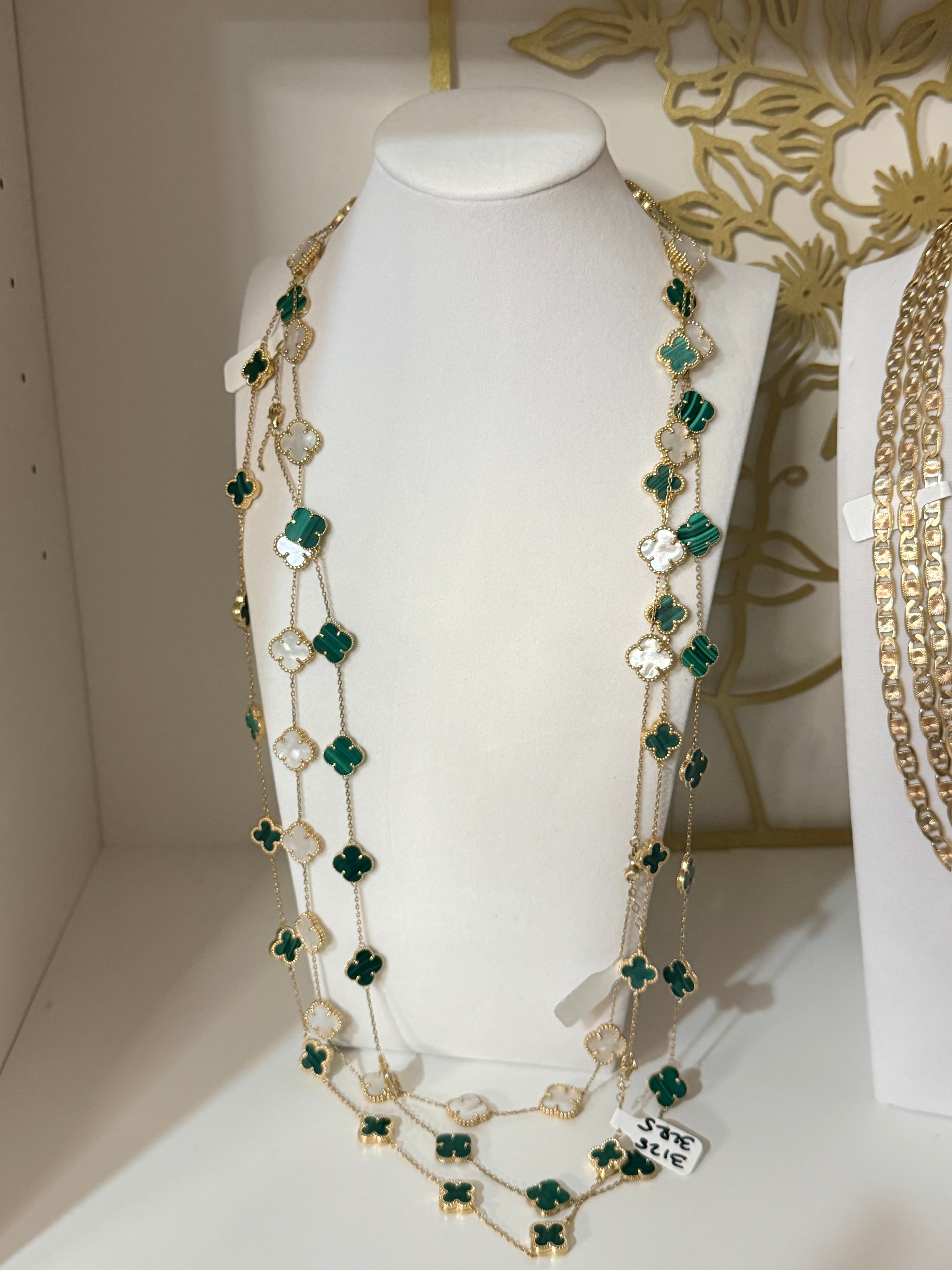 Long green clover necklace