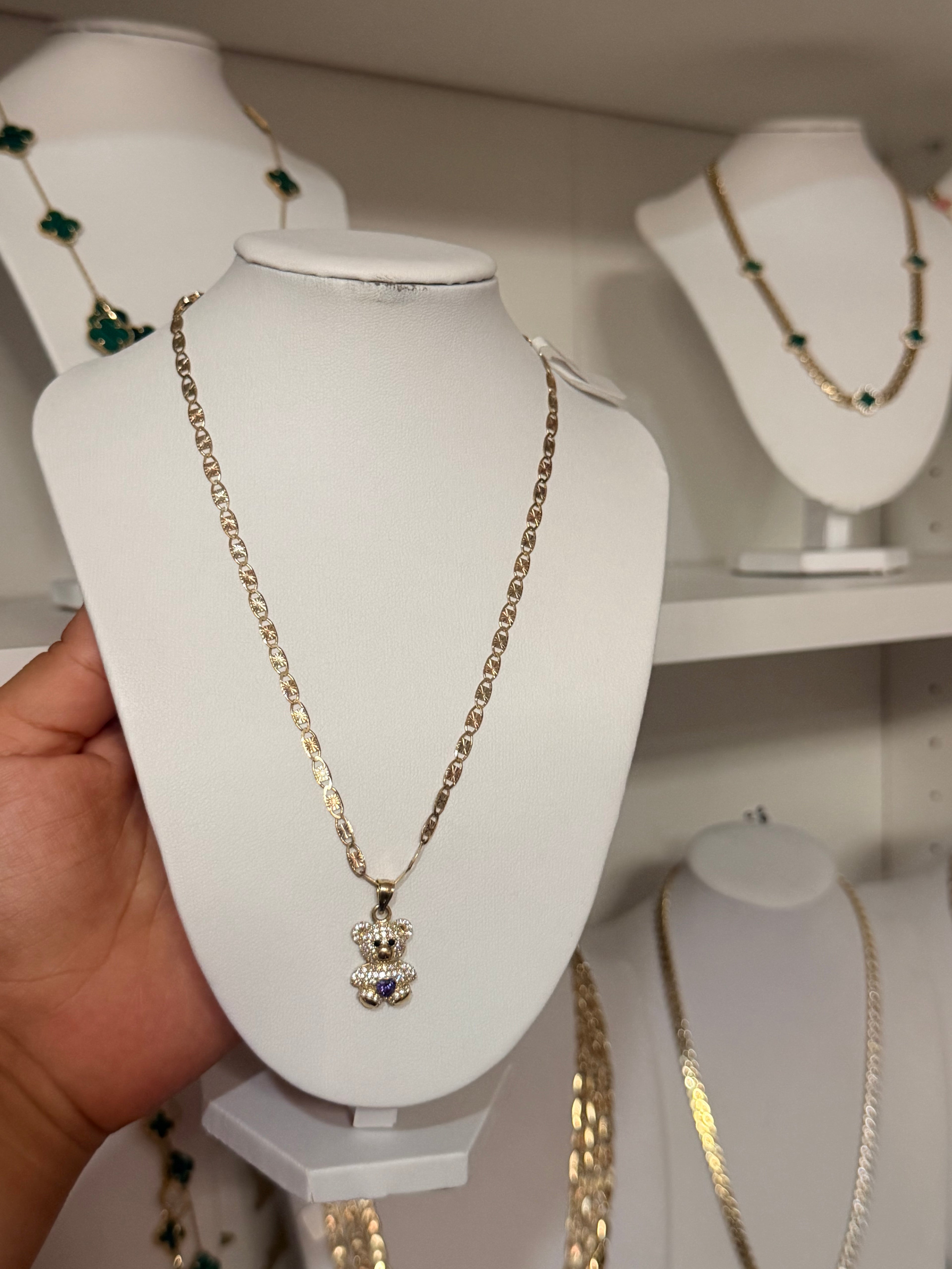 Teddy bear gold necklace